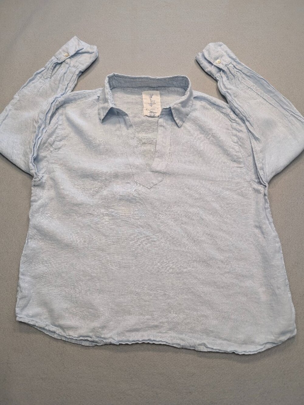 Calypso St Barth Women's L Light Blue 100% Linen V-Neck Tunic Blouse